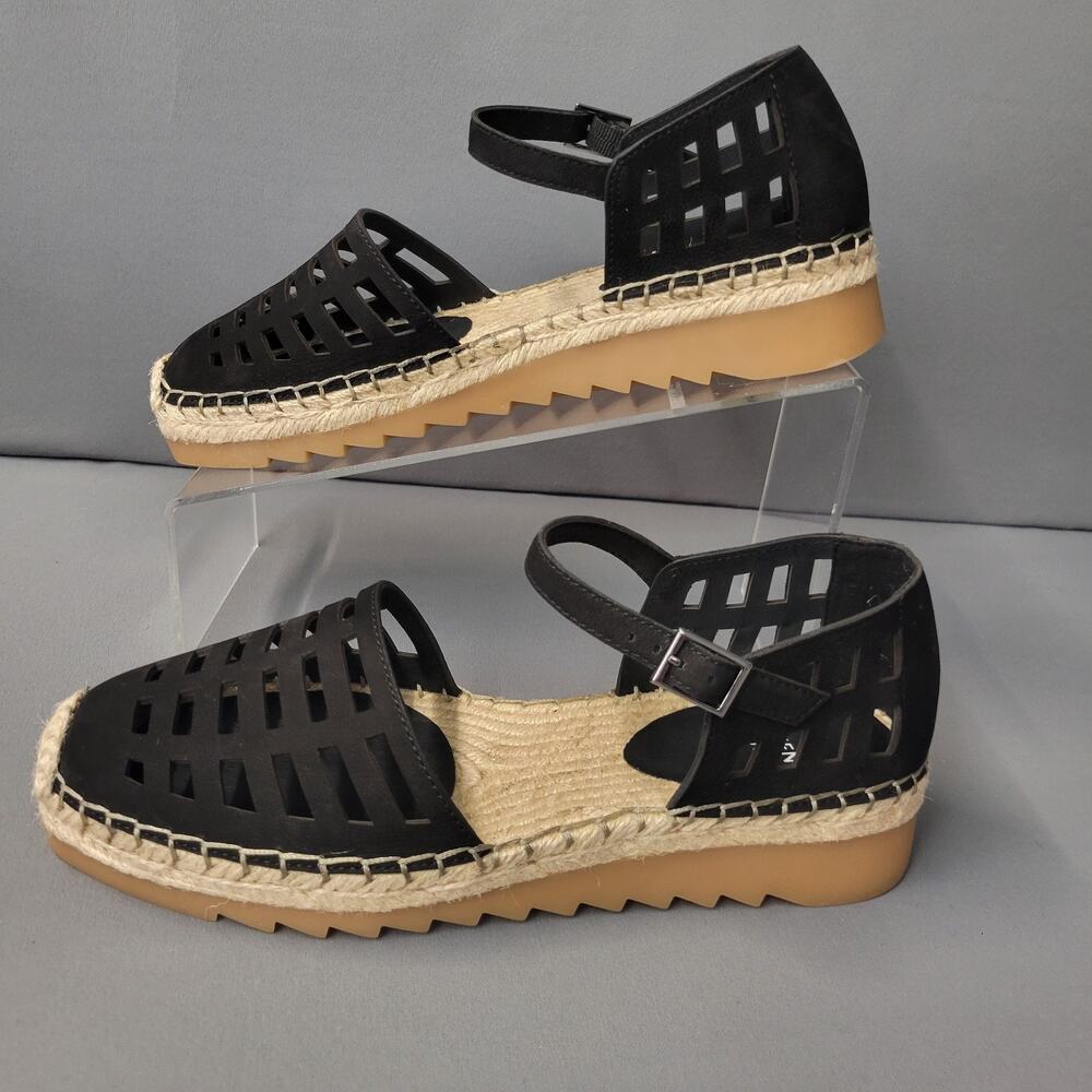 Eileen Fisher Shoes Womens 7 Black Tumbled Nubuck Bijou Espadrille Sandals NEW - Picture 3 of 12